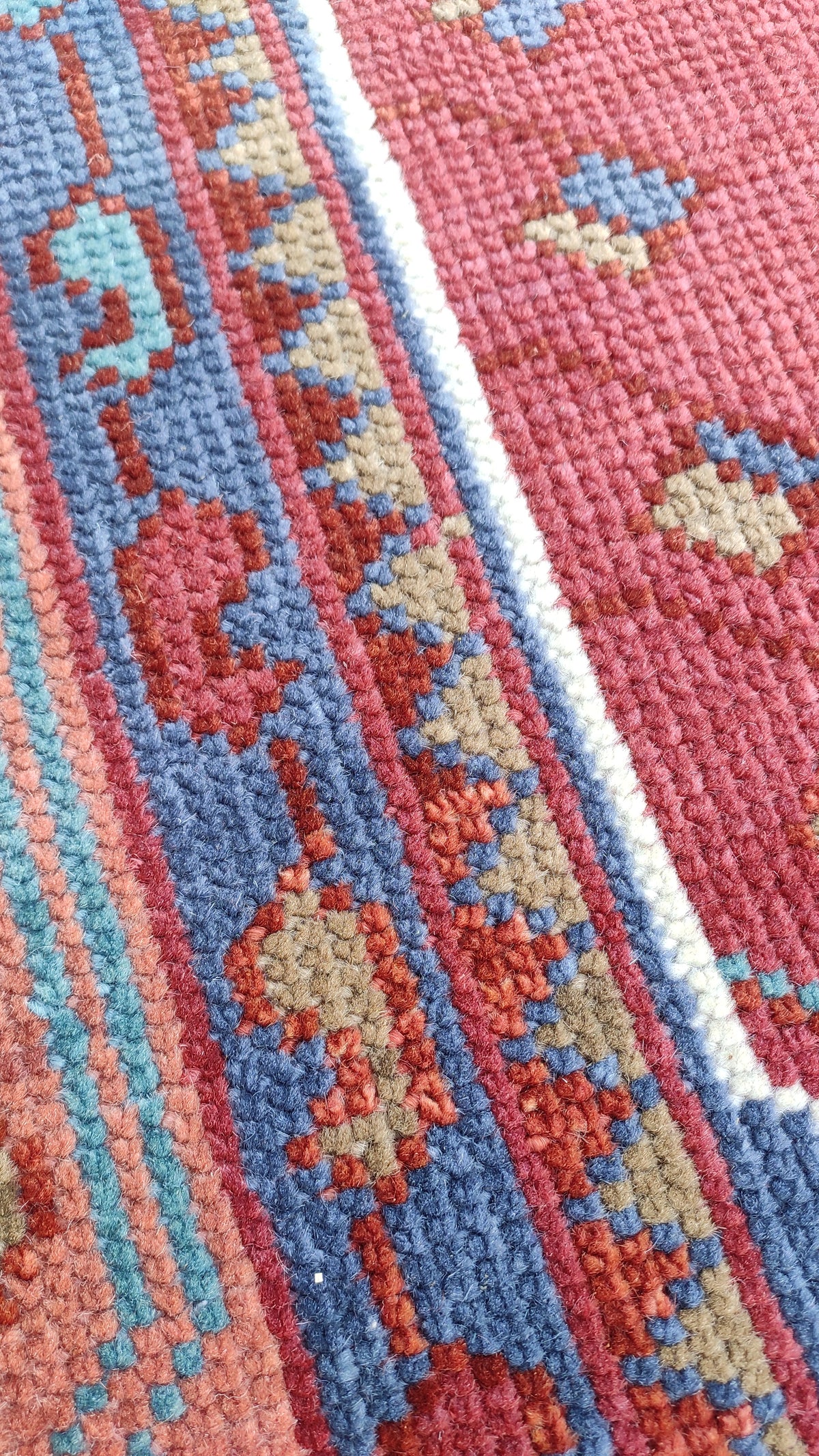 Tribal Kazak Geometric Hand-Knotted Wool Rug – Royal Blue Terracotta Medallion Rug
