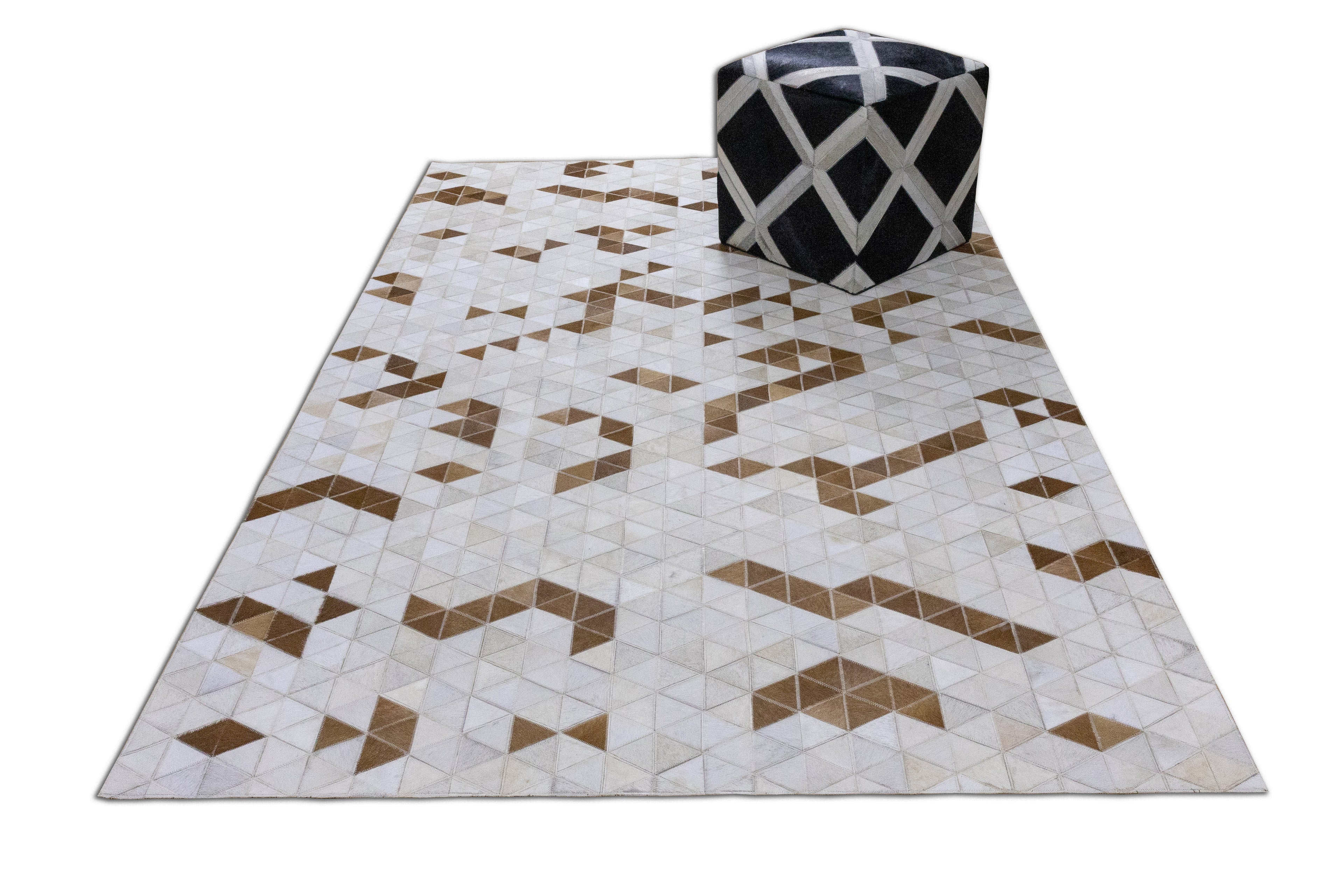 Vectro Abstract Leather Hide Rug Beige