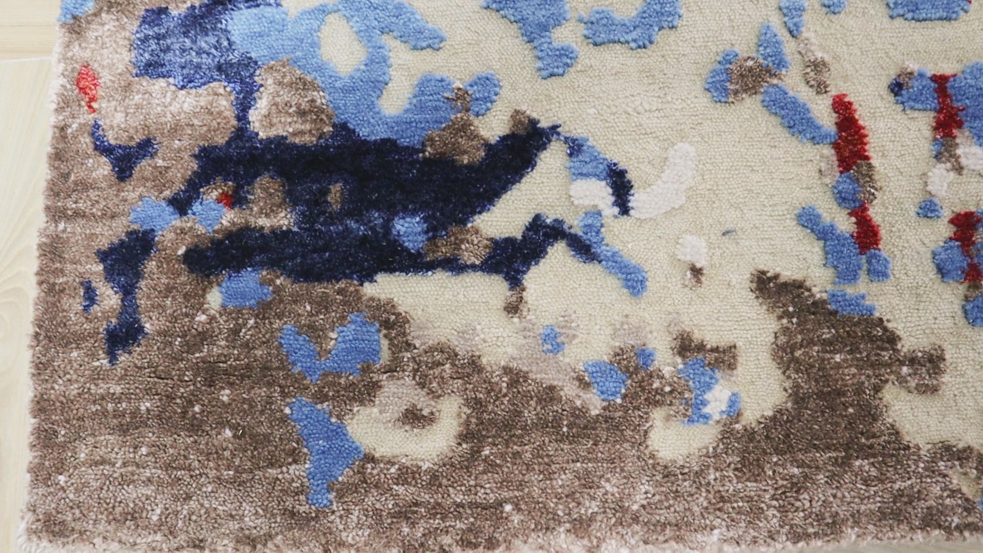 Locus Abstract Indo Nepali Hand Knotted Bamboo Silk Wool Rug Navy Rust